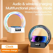 4 In 1 Wireless Bluetooth-compatible Speaker Charging Pad Bedside Lamp With Alarm Clock Wake-Up Light For Bedroom Support USB Drive TF Card